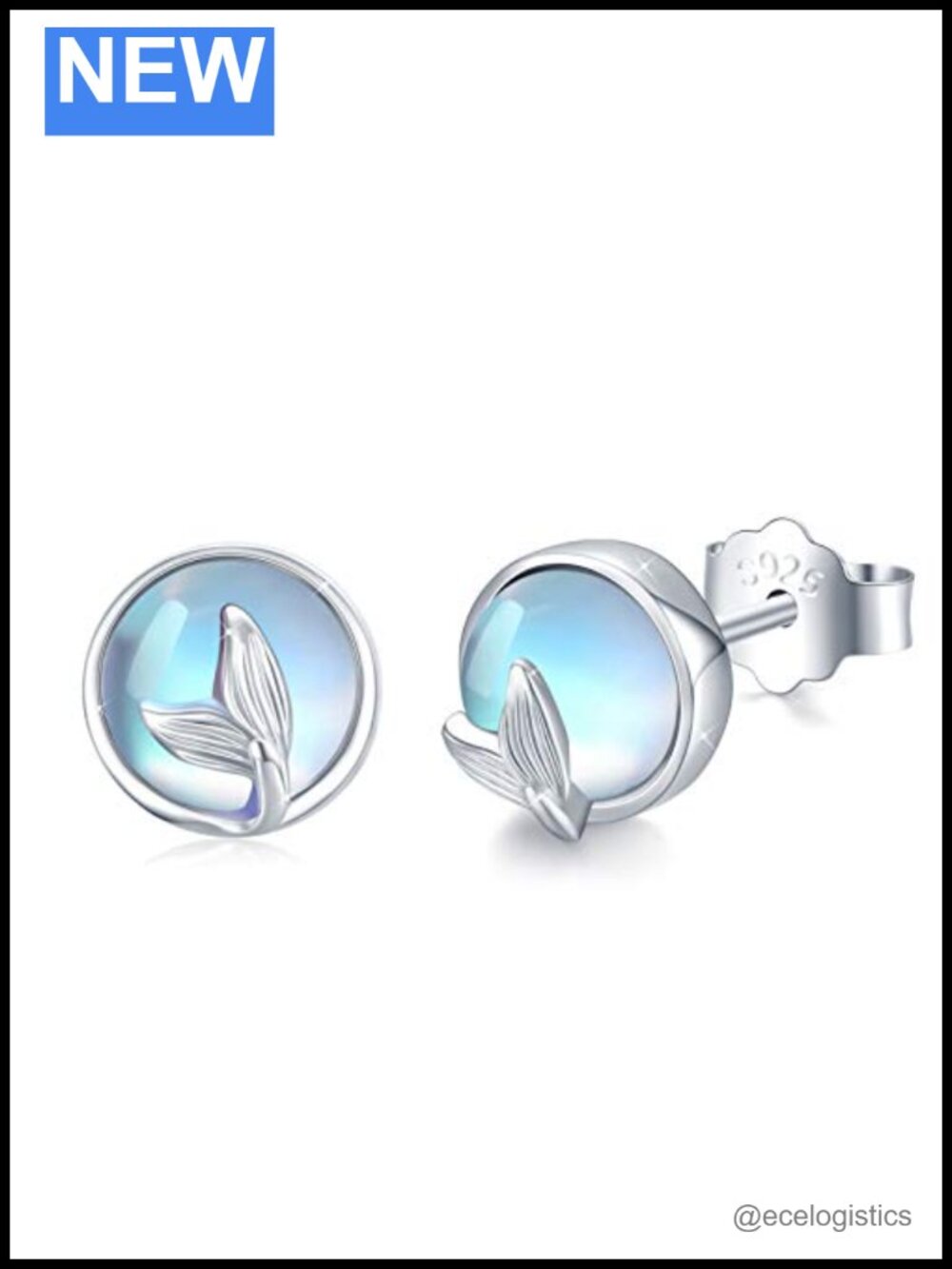 925 Sterling Silver Mermaid Tail Moonstone Stud Earrings